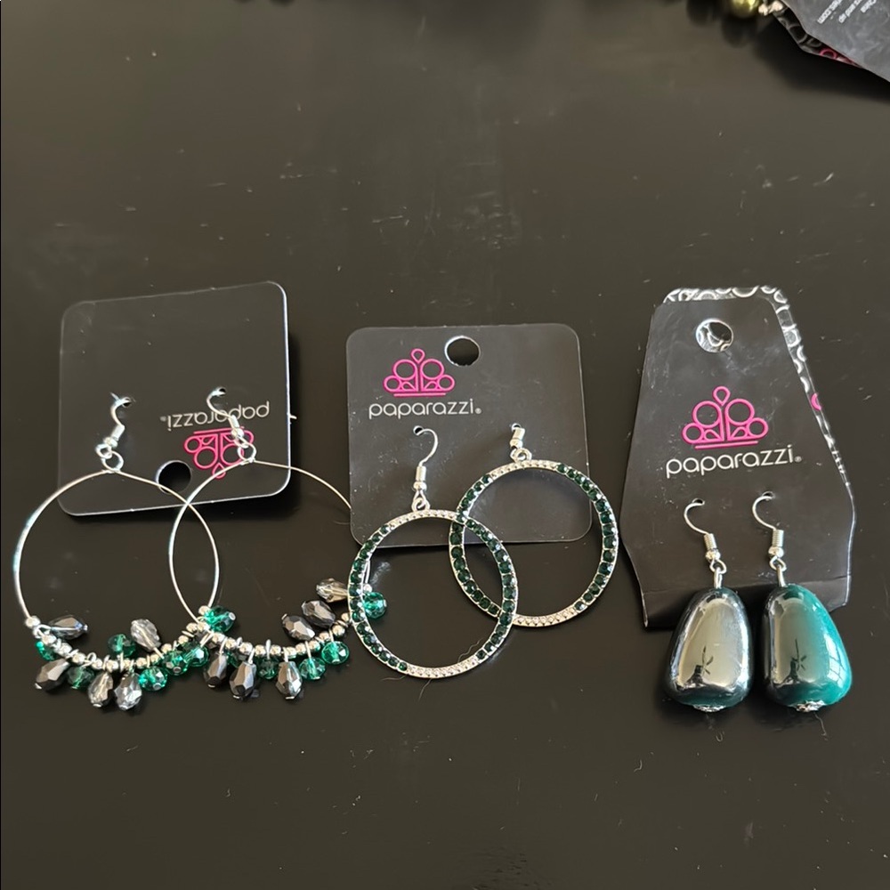 Paparazzi Silver and Green Earrings Collection